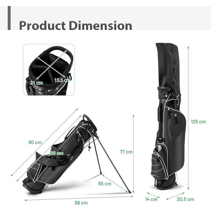 LIFEZEAL Гольф-сумка: портативна сумка для ключок з 4 перегородками, сумка-станд для гольфу з регульованим плечовим ременем, легка чорна сумка для чоловіків та жінок