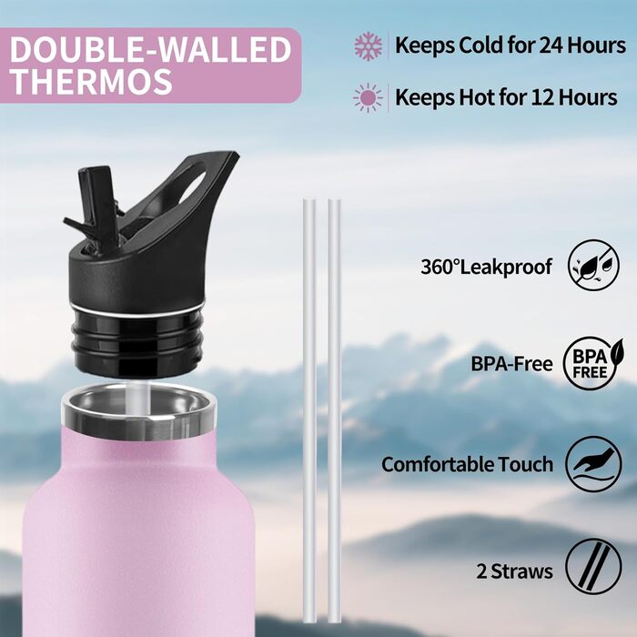 Термос-пляшка 500 мл, не містить BPA, з нержавіючої сталі, подвійна ізоляція, пляшка для води, термос-термокружка з трубочкою, для газованої води, кольори: Темно-синій & Темно-зелений