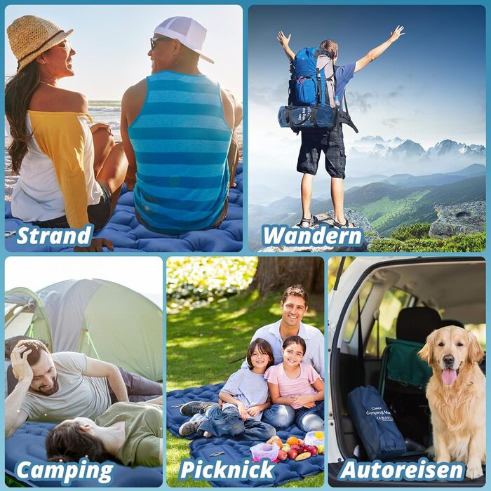 Килимок для кемпінгу Cieex Isomatte двомісний, самонадувний, легкий, водонепроникний з насосом та подушками