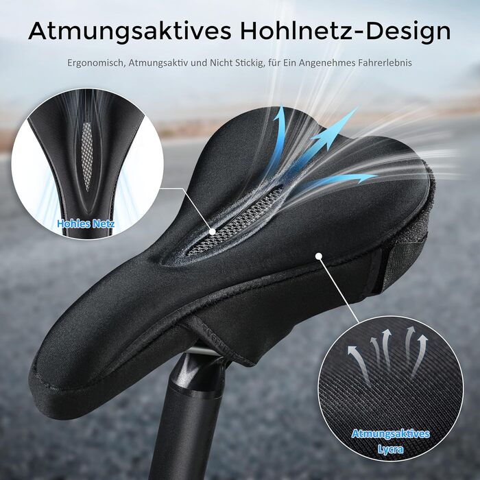Гелевий чохол на сидіння велосипеда AUVSTAR, дихаючий, преміум-якість, для гірського велосипеда, підходить для чоловіків та жінок, чорний