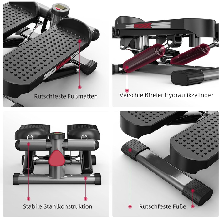 Міні-степер ST1 для дому: 2-в-1, з мотузками, LCD-дисплеєм, регулюванням навантаження, тренування ніг та рук, тихий та компактний, до 100 кг