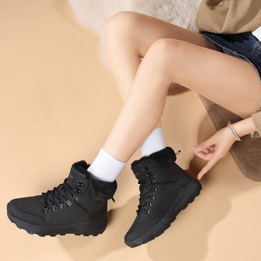 Зимові черевики для жінок, зимові чоботи, утеплені снігові чоботи, трекінгові черевики для хайкінгу, чорний колір, розмір 38 EU