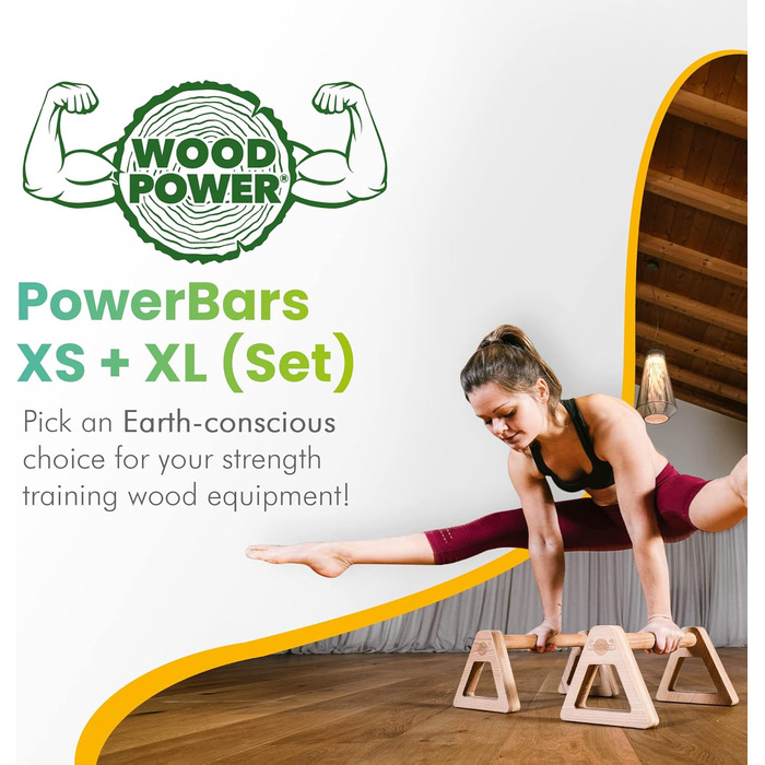 Дерев'яні бруси WOODPOWER PowerBars для віджимань, йоги та каллістеніки, нековзкі, для приміщення і вулиці, захист суглобів, комплект XS+XL