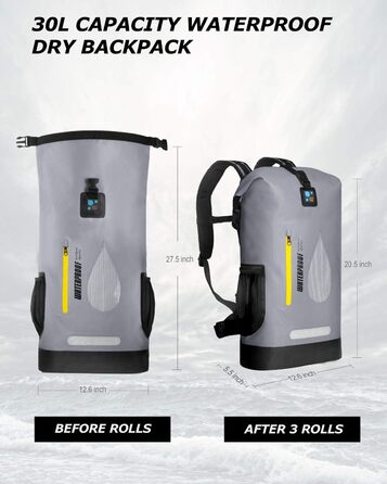 Водонепроникний рюкзак IDRYBAG 30L з PVC, для каякінгу, кемпінгу та подорожей (сірий)