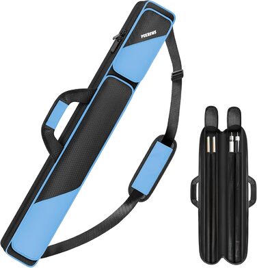 Чохол для більярду на 2 кия з кишенями для аксесуарів, міцний, поліестер, з плечовим ременем та ручкою, м'який, для жінок та чоловіків (Турквіз / Чорний)