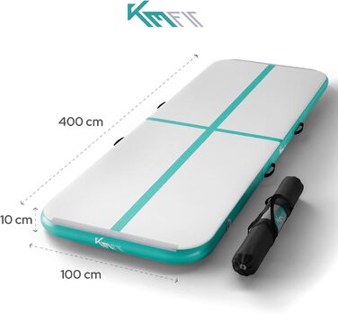 Airtrack килимок надувний 4м для гімнастики, фітнесу та йоги з електронасосом та ремкомплектом, м'ятно-зелений