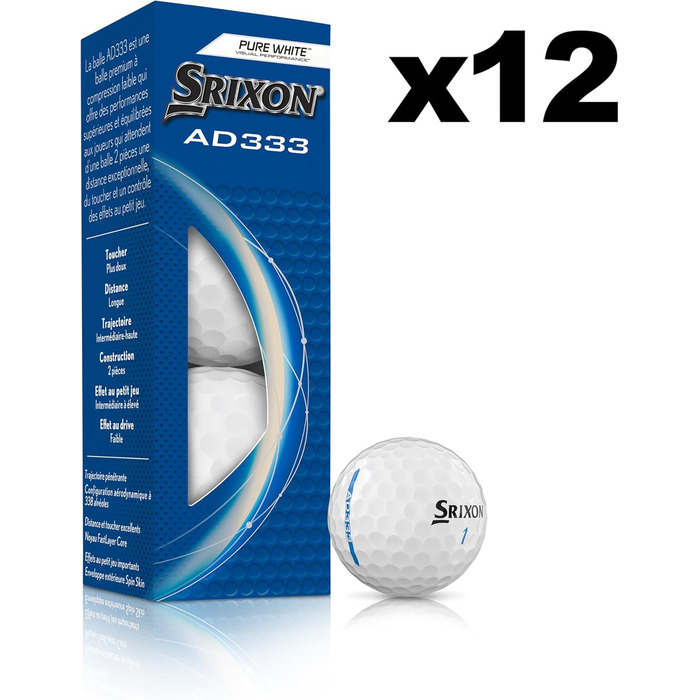Гольф-м'ячі Srixon AD333 11 - преміум якість для дальності та швидкості, низька компресія, лінія вирівнювання.