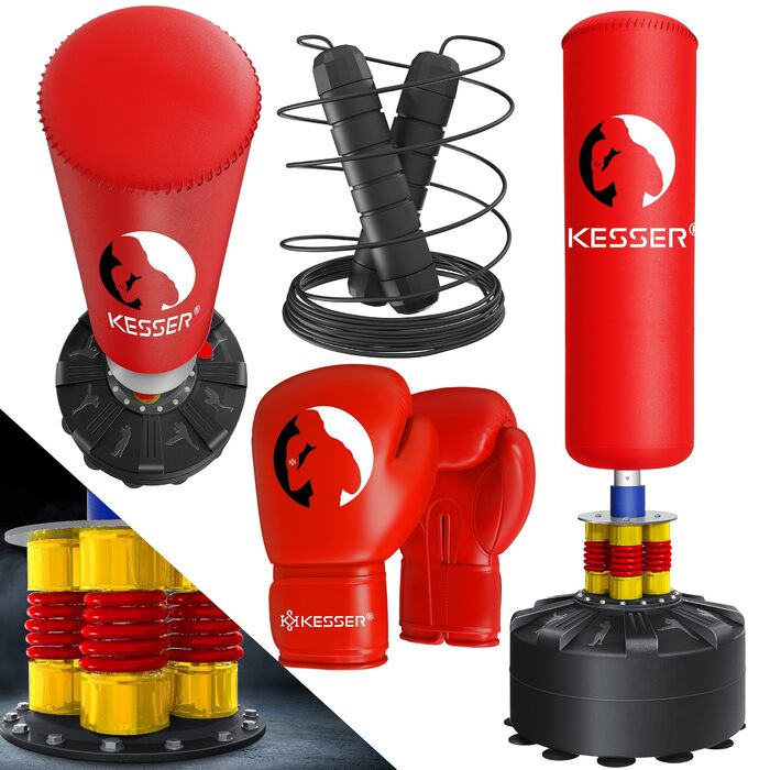 Боксерський мішок KESSER® стійкий для дорослих з рукавичками та скакалкою, червоний - тренажер для боксу, кікбоксингу та MMA