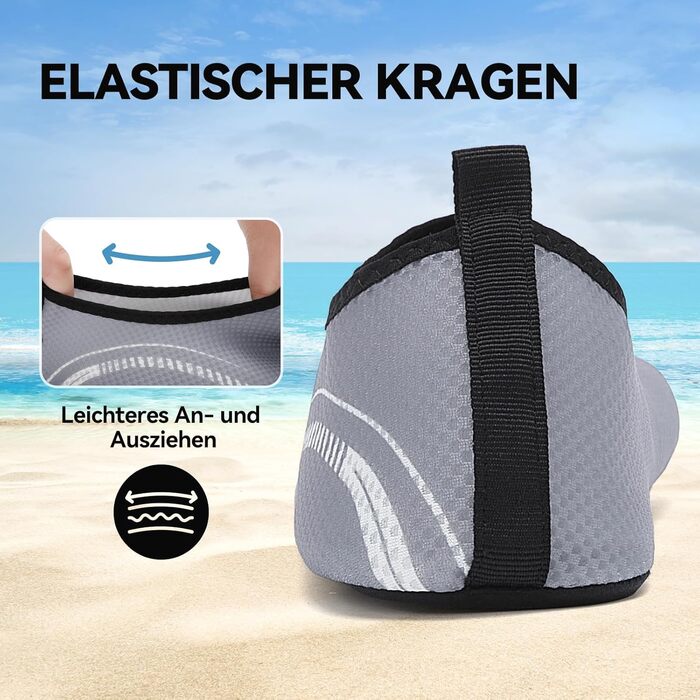 Водні черевики для жінок та чоловіків: шкарпетки для плавання, аквашузи, антиковзкі пляжні черевики, унісекс (46 EU, сірий)