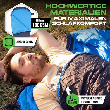 Сплячий мішок MOUNTREX® - компактний та ультралегкий (760г/1500г) - Outdoor спальний мішок для літа (100GSM) / 3-4 сезони (300GSM) - Мумієподібний спальний мішок – кемпінг, подорожі, фестивалі – теплий та з'єднуваний, темно-синій/синій