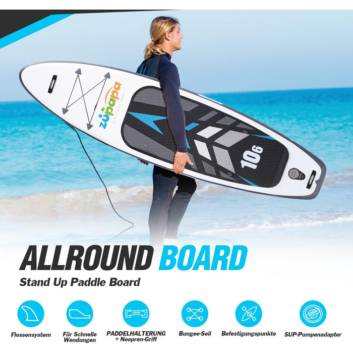 Надувний SUP Борд Zupapa 320/366см з аксесуарами | Stand Up Paddle Board з сидінням для каяка | Чорно-сірий-білий