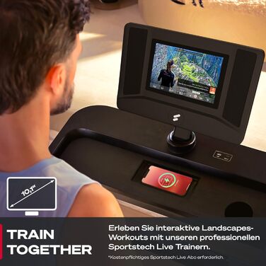 Біговий тренажер Sportstech sTread Pro/Lite – складаний, до 20 км/год, нахил 12%, вантажопідйомність 150 кг, LED-дисплей, сумісність з додатком, тихий 7PS двигун, велика бігова поверхня (sTread Pro 10.1')