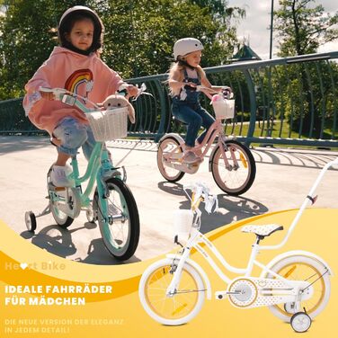 Дівчача дитяча велосипед Sun Baby Heart Bike 12/14/16 дюймів, знімний ручка-штовхач, для дітей 2-6 років (білий золото, 16 дюймів)