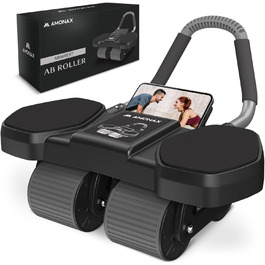 Ролер для пресу Amonax з чотирма колесами та опорою для ліктів - тренажер для пресу для чоловіків та жінок, чорний