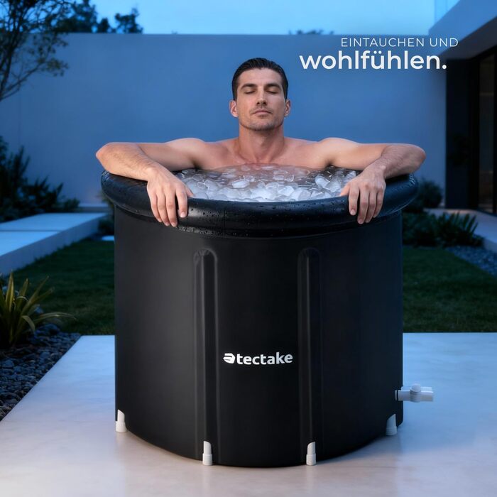 Тектейк® Ванна для криотерапії з кришкою, бак для крижаних ванн, ванна для холодної терапії, бак для льоду, надувна ванна, складана ванна для дорослих - Ø 90 x 75 см