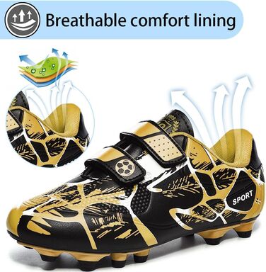 Дитячі футбольні бутси для хлопчиків та дівчаток, бутси для тренувань на штучному газоні, спортивне взуття, шипи, унісекс, 35 EU, чорний/золотий