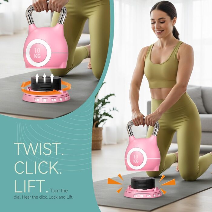 Кетлбел регульований 7-в-1, 10 кг (рожевий) для дому | Набір гантелей-кетлбелів для фітнесу | Спортивне обладнання для дому