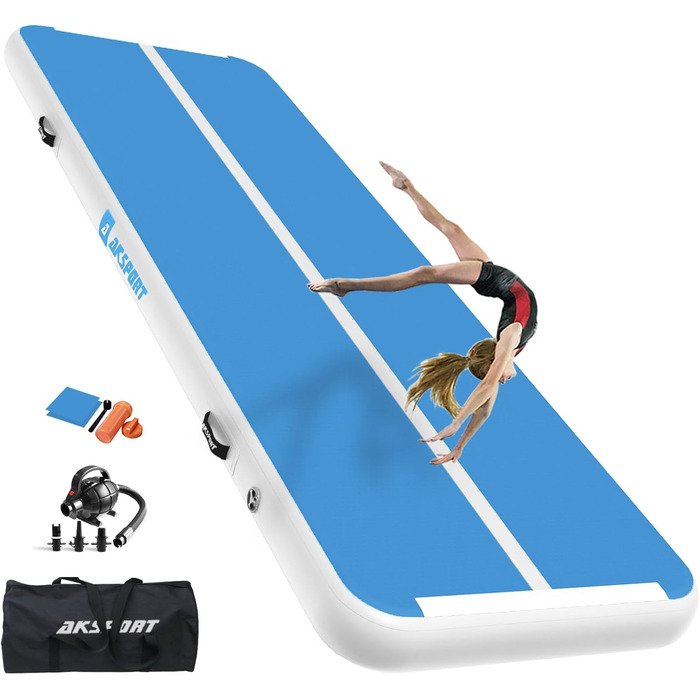 AKSPORT Надувний гімнастичний мат з повітряною подушкою, 3/4/5/6м, 10/20см, 300x100x10см, синій