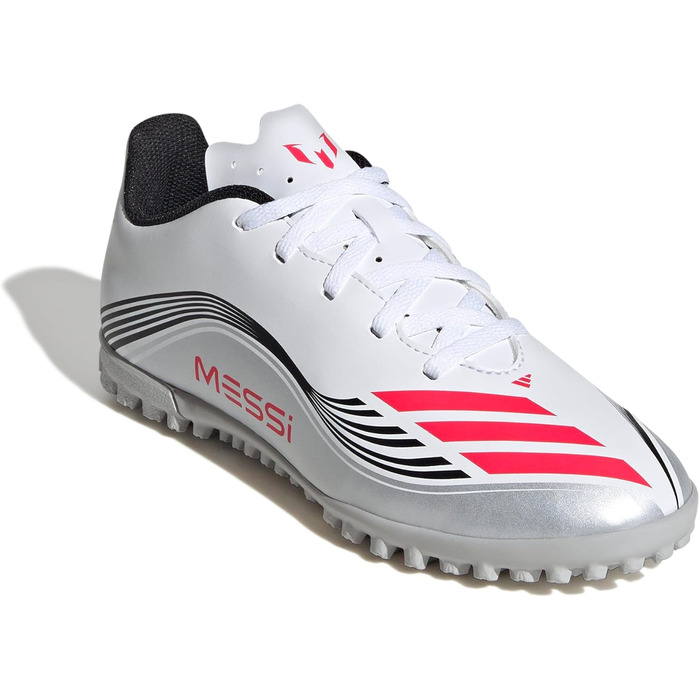 Дитячі футбольні бутси adidas F50 Messi Club Turf для штучного покриття, 28 EU, білий/червоний/сріблястий