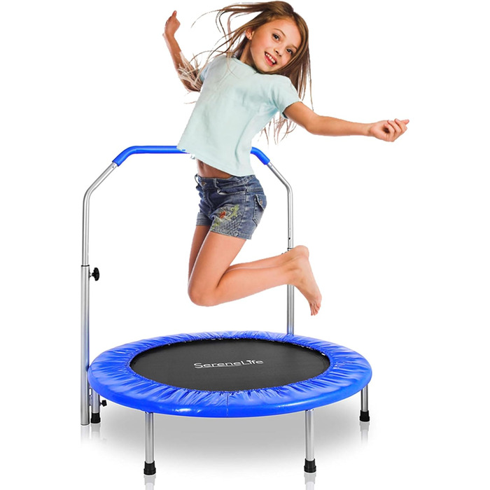 Дитячий складаний батут SereneLife 36'' з ручкою, для фітнесу та ігор у приміщенні та на вулиці, до 100 кг, синій
