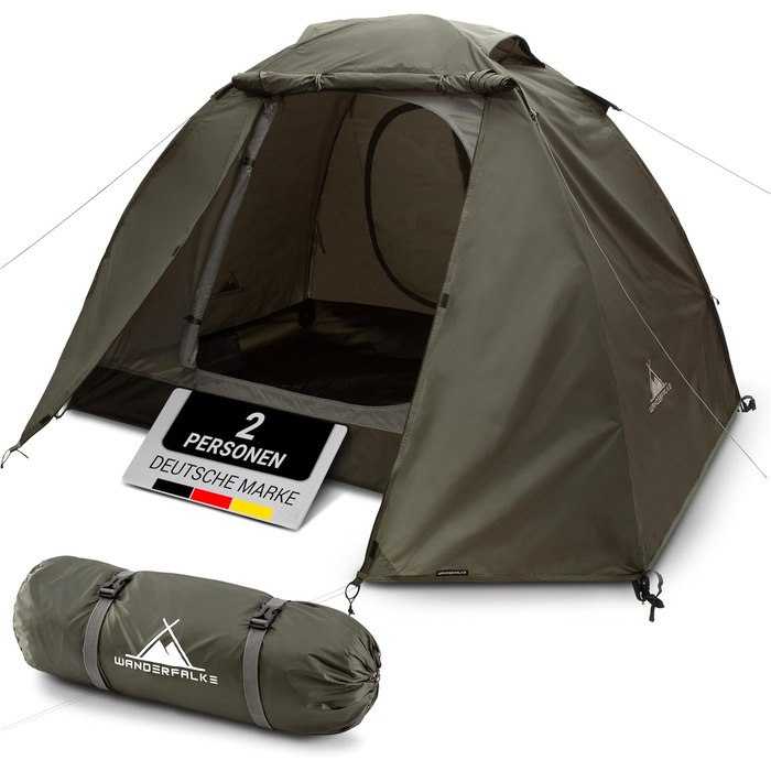 Намет WANDERFALKE® Camp 2: водонепроникний, 2-4 особи, легкий, з тамбуром. Ідеально для кемпінгу, подорожей та риболовлі. Підходить для будь-якої погоди.
