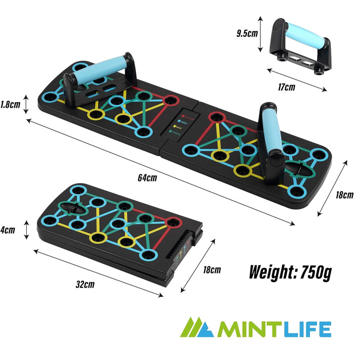 Дошка для віджимань Mintlife Power Press - портативна для дому та подорожей, з 30-тижневою програмою тренувань