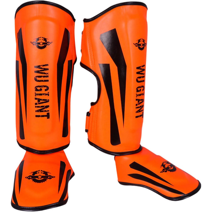 Захисники ніг UAY Thai з захистом гомілки та зап'ястя, унісекс, для кікбоксингу, муай-тай та інших видів єдиноборств (оранжевий, L)