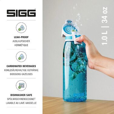Пляшка для води SIGG Tritan 1 л Aqua, легка, герметична, для газованих напоїв, BPA-free, підходить для миття в посудомийній машині