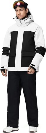 Комплект гірськолижний чоловічий HOTIAN: куртка та штани, дихаючий, водонепроникний, вітрозахисний, знімний капюшон, для сноуборду, розмір XL, чорний та білий