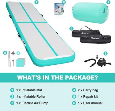 FBSPORT Килимок для гімнастики та йоги з повітряною ролкою, 400x100x10 см (зелений)