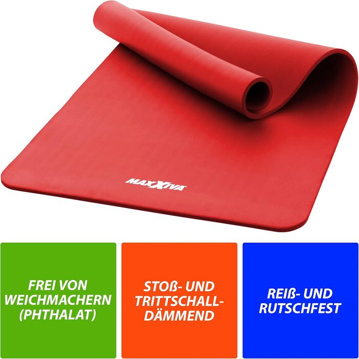 Килимок для йоги MAXXIVA 190x60/100x1,5 см, з ременем, фталатів немає, не ковзає, різні кольори – гімнастичний, фітнес, спортивний, для тренувань