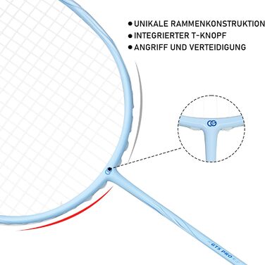 Ракетка для бадмінтону OGEENIER з графіту, легка, професійна, карбонова, з антиковзним грифом та сумкою (Блакитна)