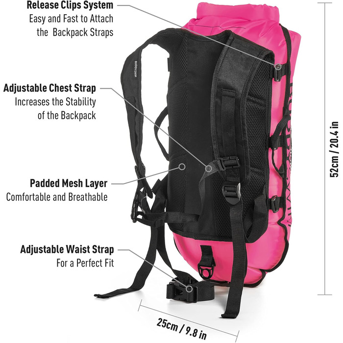 Плавальний жилет Open Water 28 л з водонепроникним мішком та знімним підкладкою для спини. Легкий, міцний, легко складається. Для дорослих, рожевий.