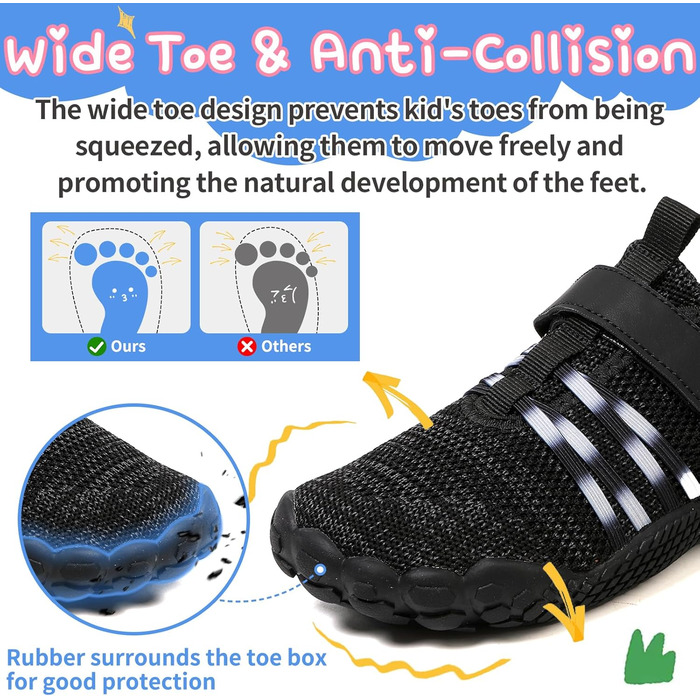 MIFAWA дитячі шкарпетки-кросівки для хлопчиків та дівчаток. Мінімалістичні кросівки з широкою передньою частиною та нульовим перепадом. Ідеальні аквашузи, плавальні та пляжні аксесуари. Розміри 26-37 (26 EU, чорно-білі)