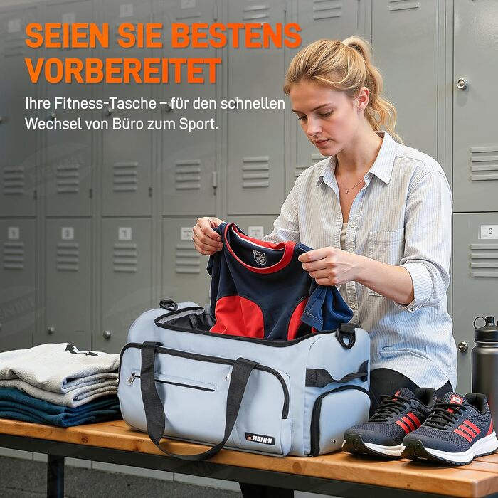 Спортивна сумка HENMI для залу та подорожей, містка сумка для спорту 43Л з відділенням для взуття та вологих речей, складана дорожня сумка (Синя)