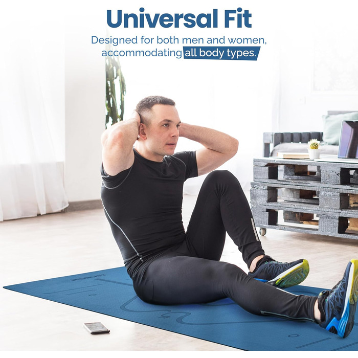 Гумова килимок для йоги з ремінцем, 0.6 см, TPE, екологічний, з розміткою та текстурованою поверхнею, 72x24x0.25 дюймів