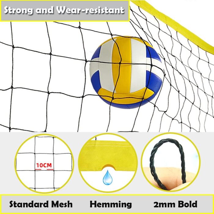 Волейбольний набір Yoving 9,5м x 1м: повний комплект для гри в залі та на пляжі | Регульована висота, сталеві стовпи, лінійки, м'яч, сумка | Професійний волейбольний набір