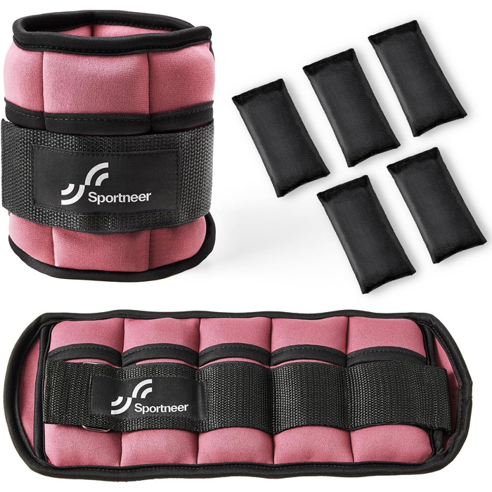Штанги на щиколотки Sportneer, регульовані, 1 пара (0.9-4.5 кг), для фітнесу, тренувань, ходьби, бігу (персиковий рожевий)