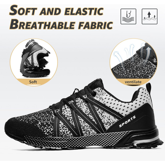 Кросівки ASHION для чоловіків: спортивні, для бігу, повсякденні, легкі, дихаючі, розмір 39 EU, білий/чорний