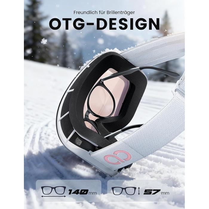 Ламмікал - снігові окуляри для жінок та чоловіків, захист від запотівання, дзеркальні, для носіїв окулярів, UV400, захист від відблисків, білий каркас, рожевий колір (VLT: 28%)