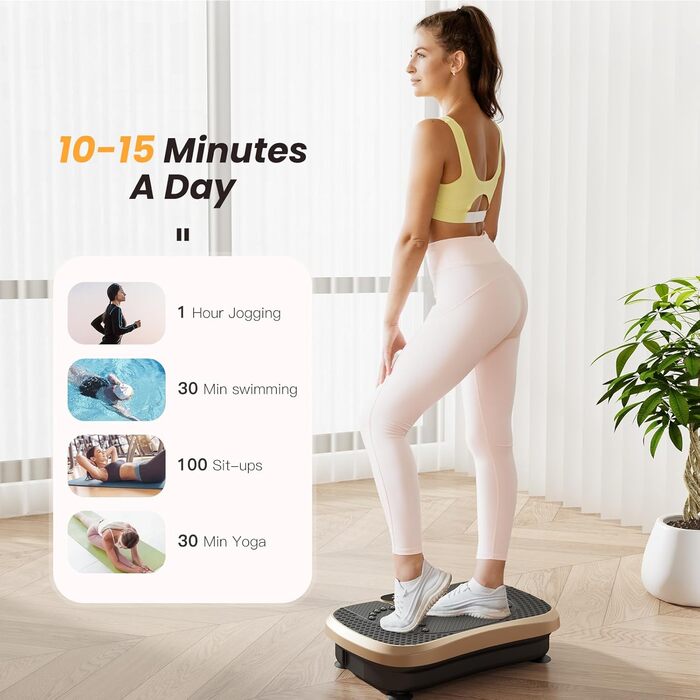 Вібраційна платформа Dripex 3D, 99 рівнів, 5 програм, Bluetooth, тренувальні стрічки, золотиста і чорна