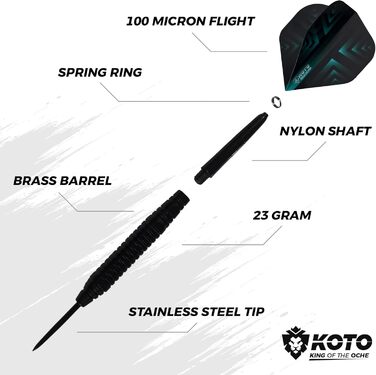 Дартс KOTO Pro Edition, професійна мішень турнірного розміру та набір дротиків 23 г з металевим вістрям