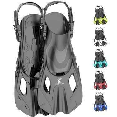 Ласти для снорклінгу Khroom регульовані, дорослі та дитячі L/XL (42-47) чорні | Короткі ласти для плавання, дайвінгу та басейну