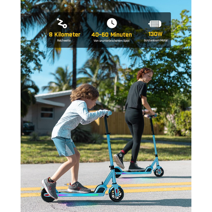 Дитячий електросамокат FanttikRide C9 Pro, регульований, з LED-підсвіткою, до 8 км, для дітей від 8 років, синій