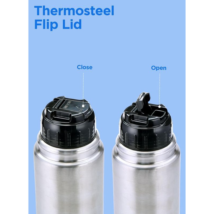 Термос Milton Thermosteel Flip Lid 1 л, вакуумна ізоляція, пляшка для води з кришкою-клапаном, нержавіюча сталь, герметична, срібляста