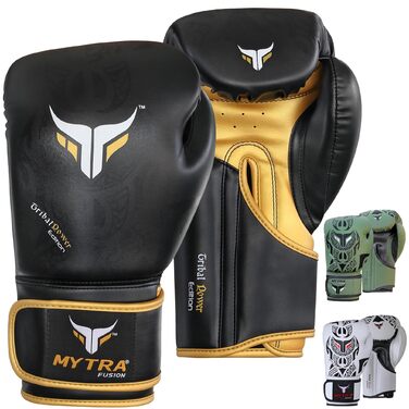 Боксерські рукавички Mytra Fusion 10oz/12oz/14oz/16oz для боксу, MMA, спарингу, муай тай, кікбоксингу - Чорно-золоті