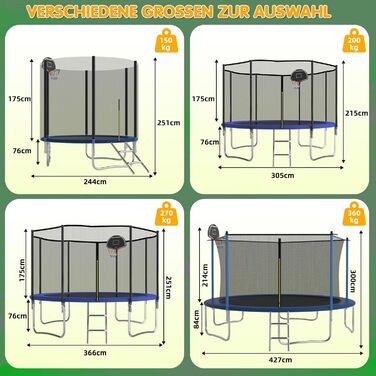 Батут Redkid Outdoor 305 см з сіткою, драбиною та баскетбольним кільцем, 440 фунтів