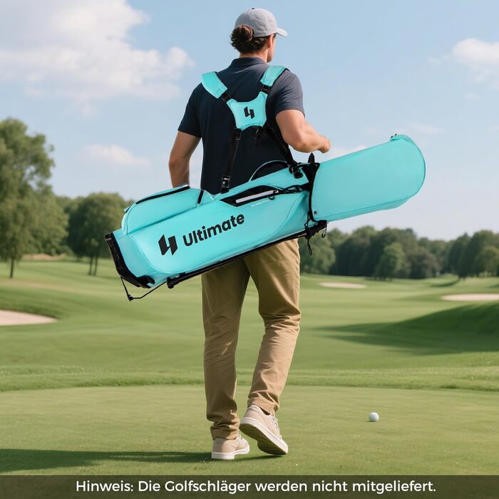 COSTWAY Гольф сумка на візку, сумка для гольфу з 8 відділеннями та водонепроникним чохлом, легка гольф сумка з 5 кишенями та підставкою, футляр для олівців портативна для чоловіків, жінок (Турквіс)