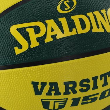 Баскетбольний м'яч Spalding TF-150 Varsity - Міцний гумовий, офіційний розмір, для всіх поверхонь, з рельєфним зчепленням (7, зелено-жовтий)