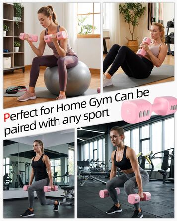 Набір гантелей Abahub 4-в-1, регульовані штанги для дому, фітнесу та силових тренувань. Ідеально для жінок та початківців, рожеві гантелі 1-2.5 кг (2 шт.)